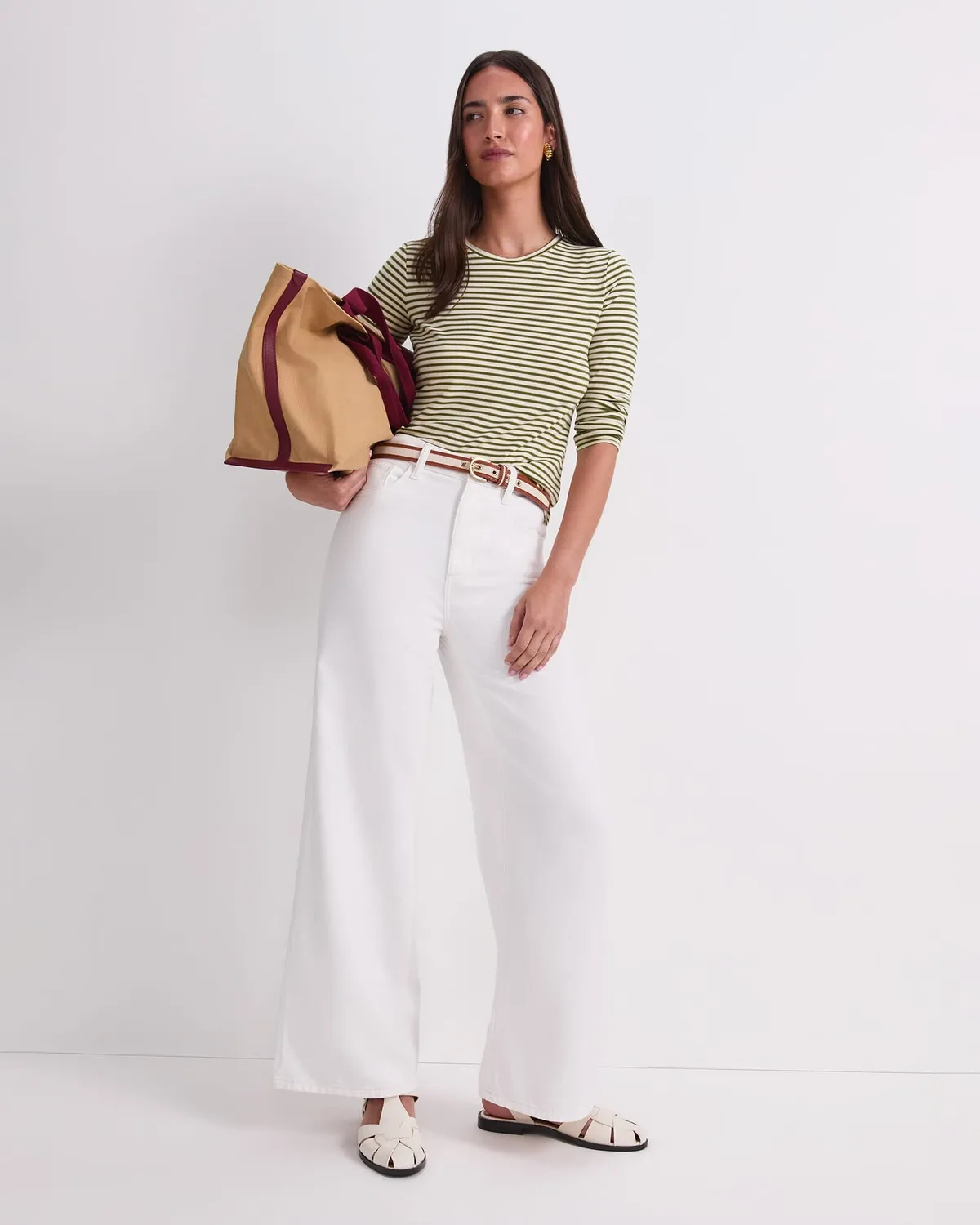 Sportscraft Simmi Wide Leg jeans bianchi elasticizzati