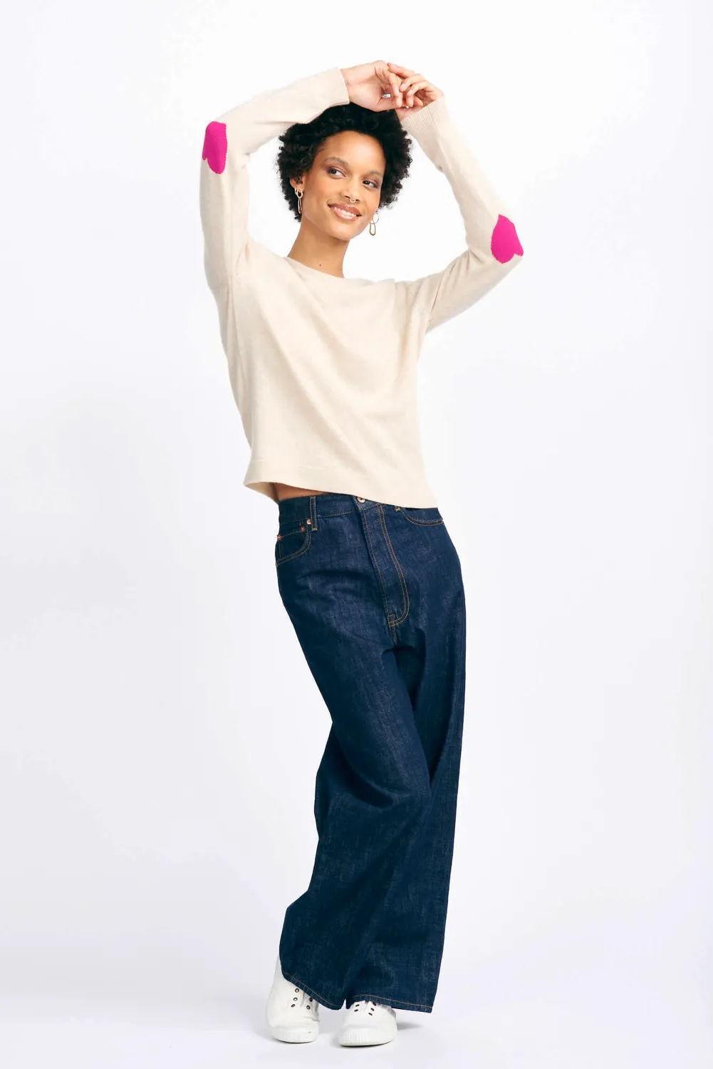 Jumper 1234 Heart Patch maglione cashmere avena cuori