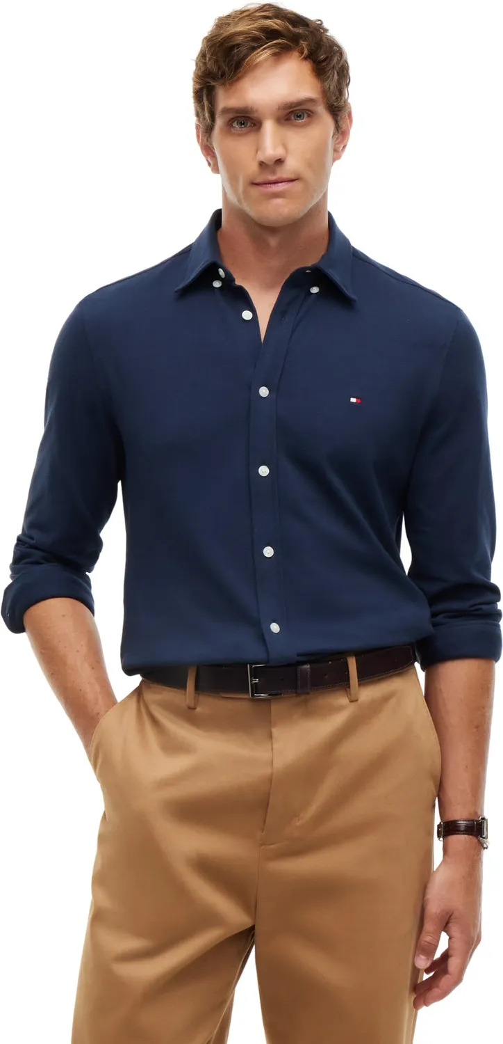 Tommy Hilfiger Knitted MW0MW44587 camicia uomo maglia blu