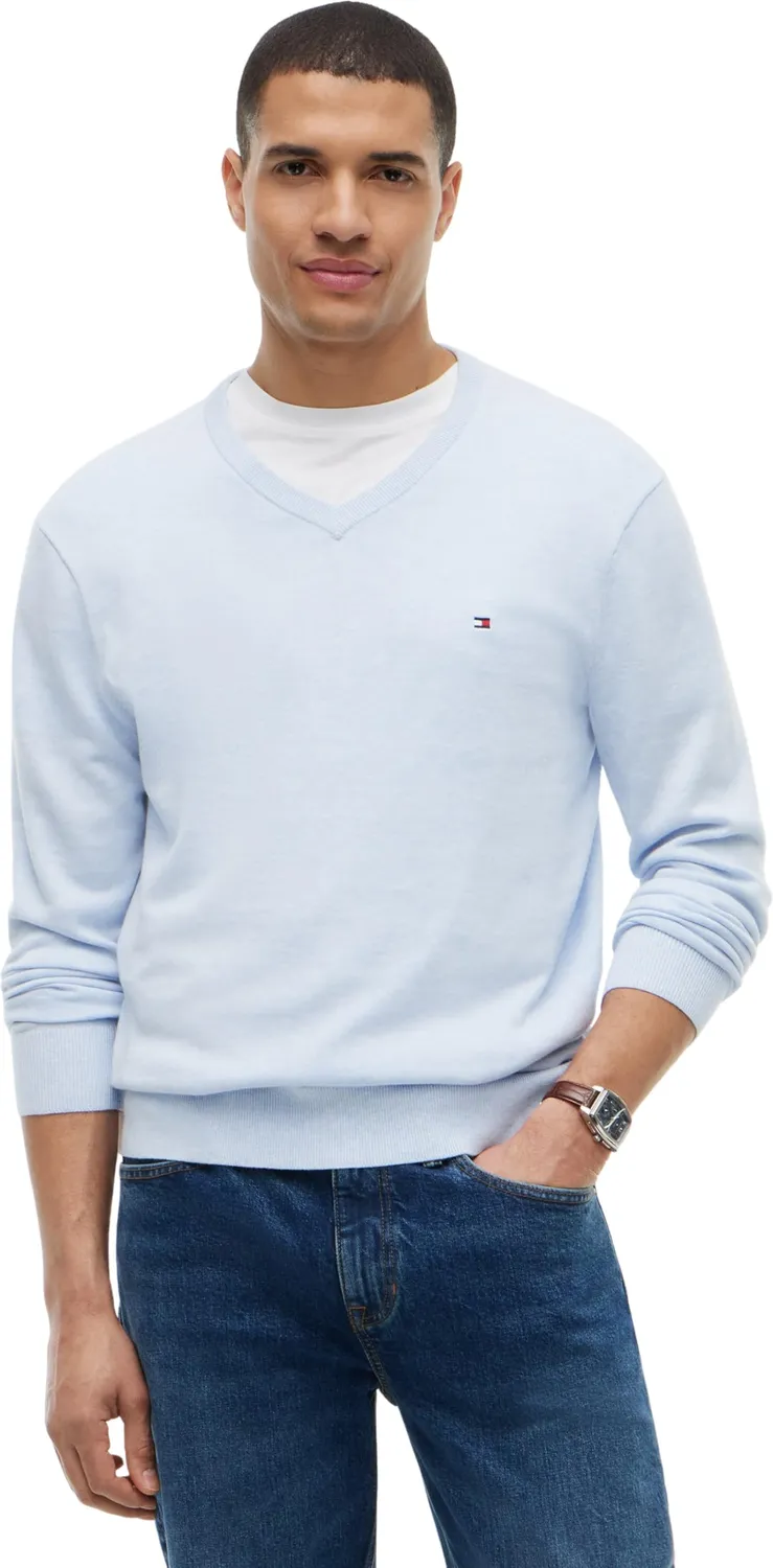 Tommy Hilfiger Essential Cotton pullover uomo beige scollo V S