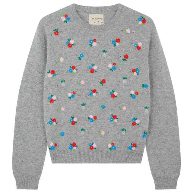Jumper 1234 Floral maglione cashmere grigio ricamato
