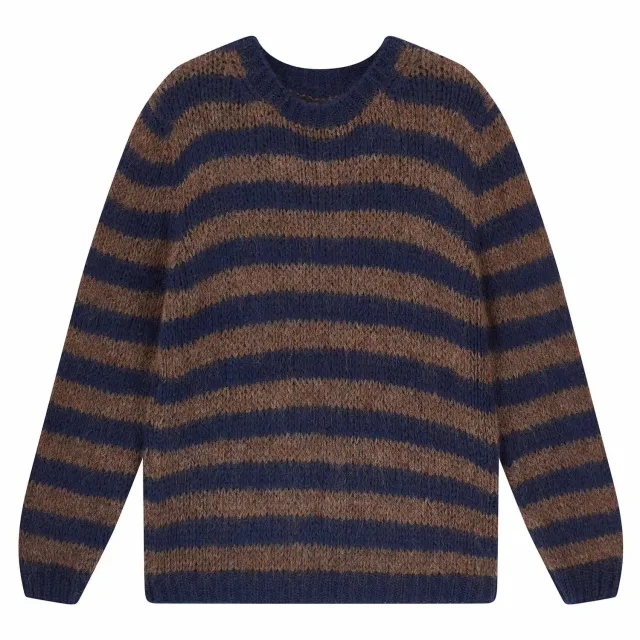 Jumper 1234 Hand Knit Stripe Crew maglione navy cioccolato