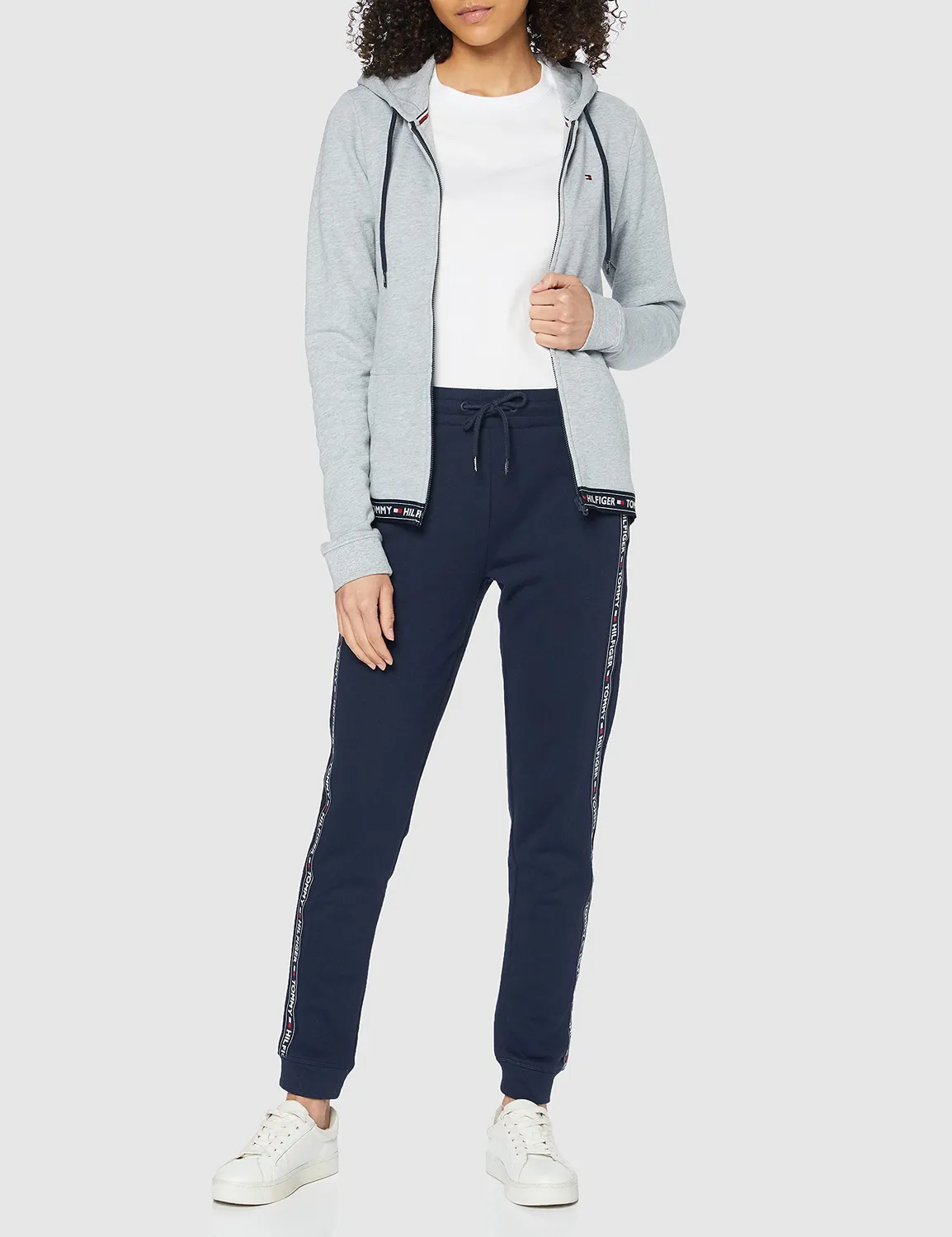 Tommy Hilfiger Terry felpa zip donna cappuccio blu navy