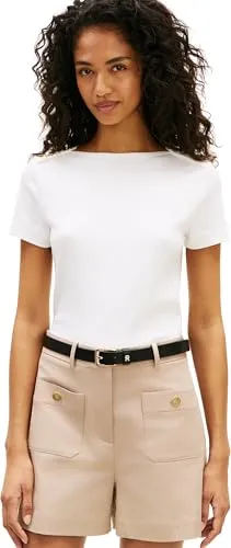 Tommy Hilfiger maglietta donna manica corta bianca ecru righe