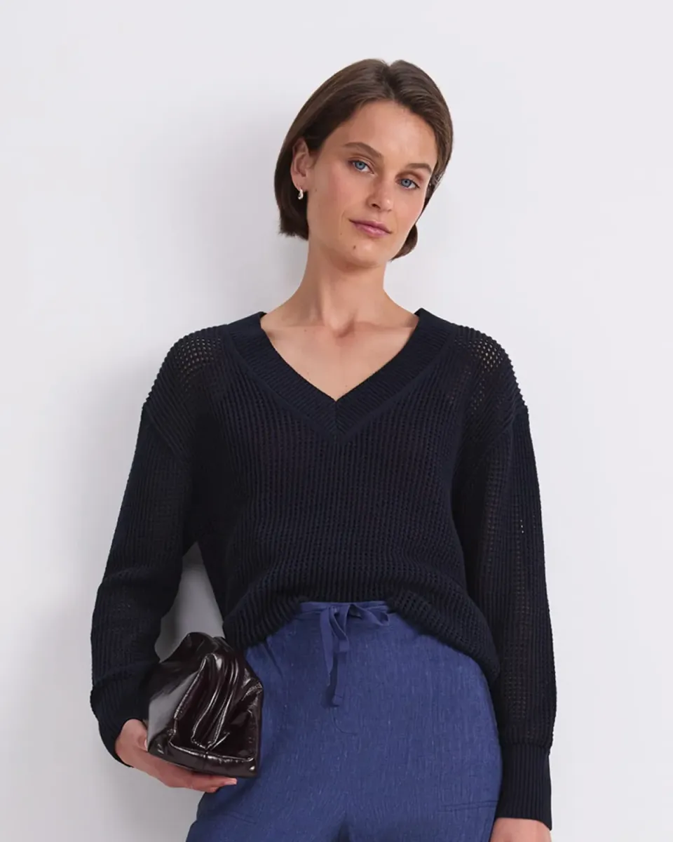 Sportscraft Cotton Crochet V-Neck maglia cotone XS