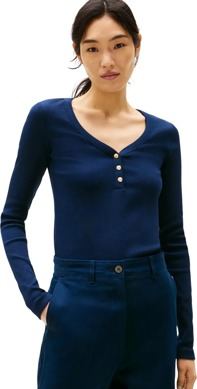 Tommy Hilfiger Henley Slim Maglia Donna S Ecru