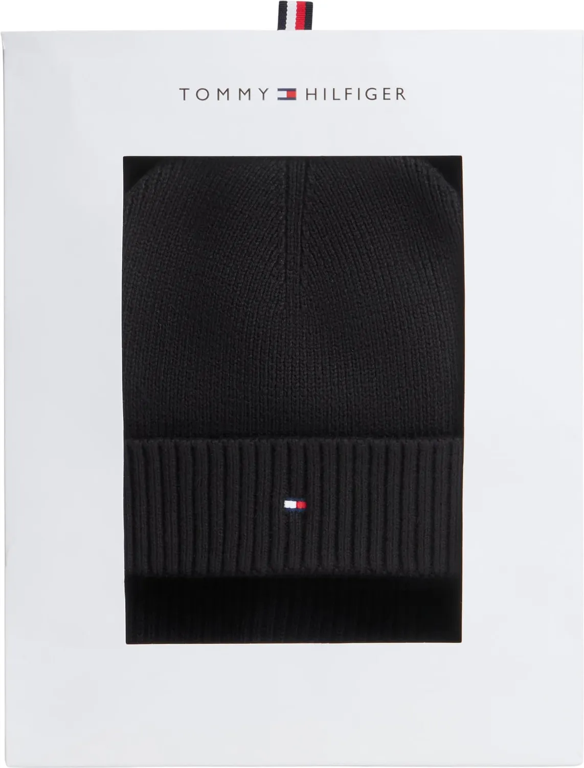 Tommy Hilfiger TH Flag AM0AM14584 berretto e sciarpa neri uomo