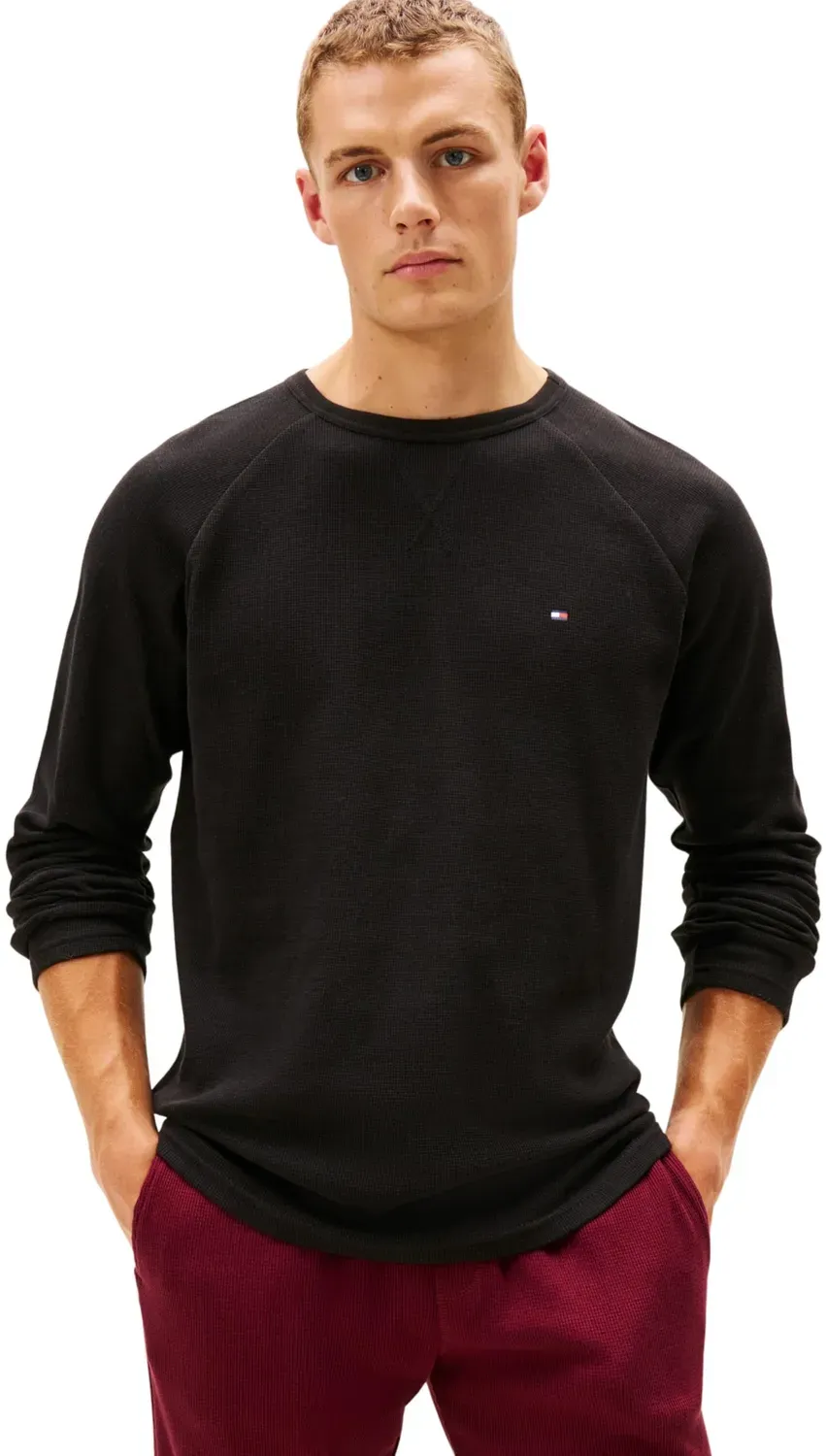 Tommy Hilfiger Waffle T-Shirt Uomo L Manica Lunga Cotone